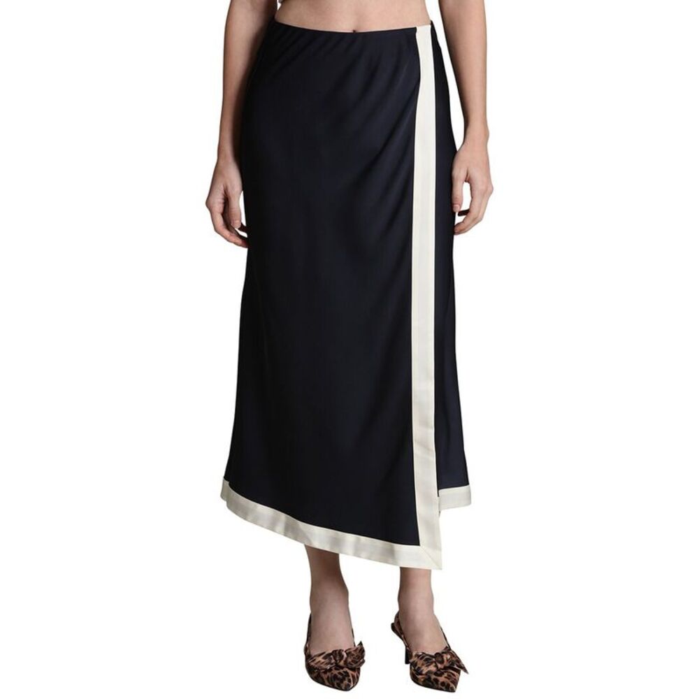 Avec Les Filles Womens  Asymmetrical Faux Wrap Midi Skirt